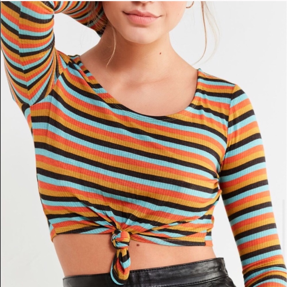 Urban Outfitters Striped Tie Front Crop Tee - Picture 2 of 6